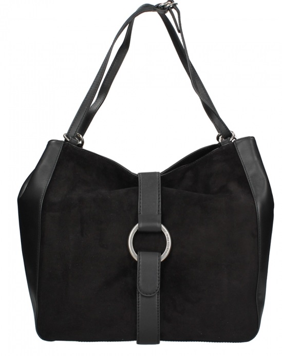 Michael Kors Quincy Large Suede and Leather Shoulder Tote - Black ...