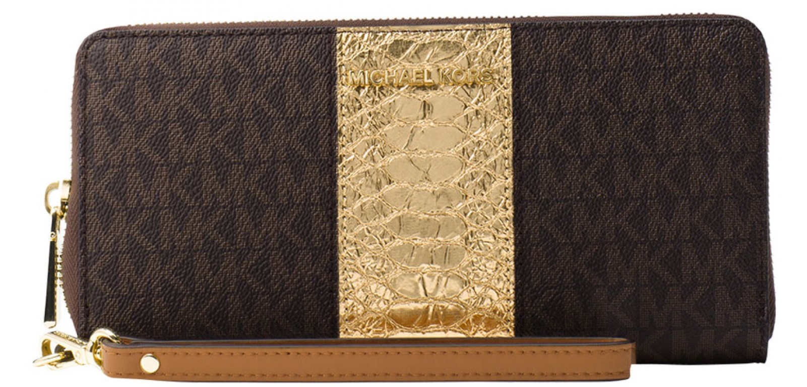 michael kors wallet brown and gold