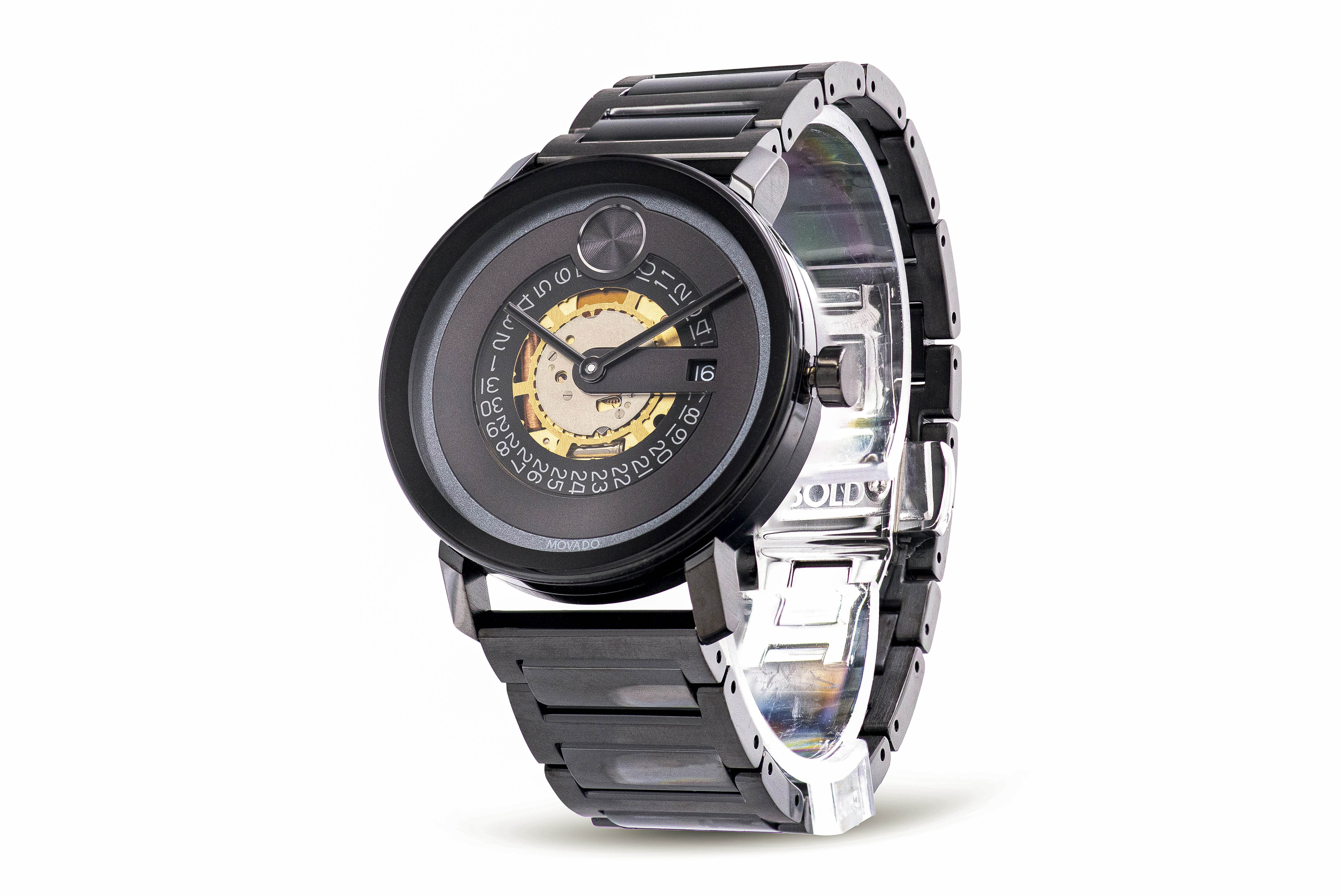 movado bold 42mm black ip case watch
