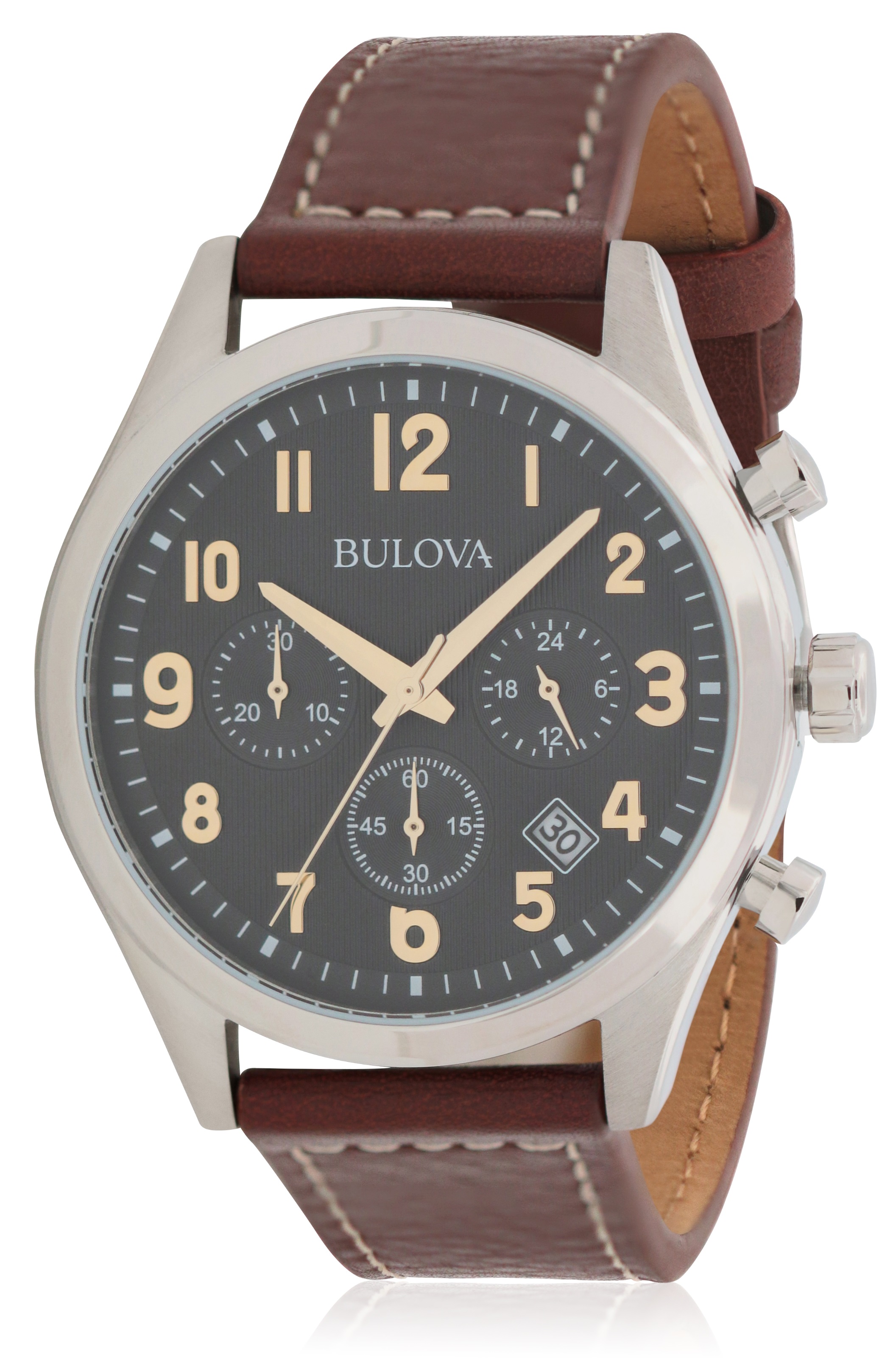 Bulova Leather Chronograph Mens Watch