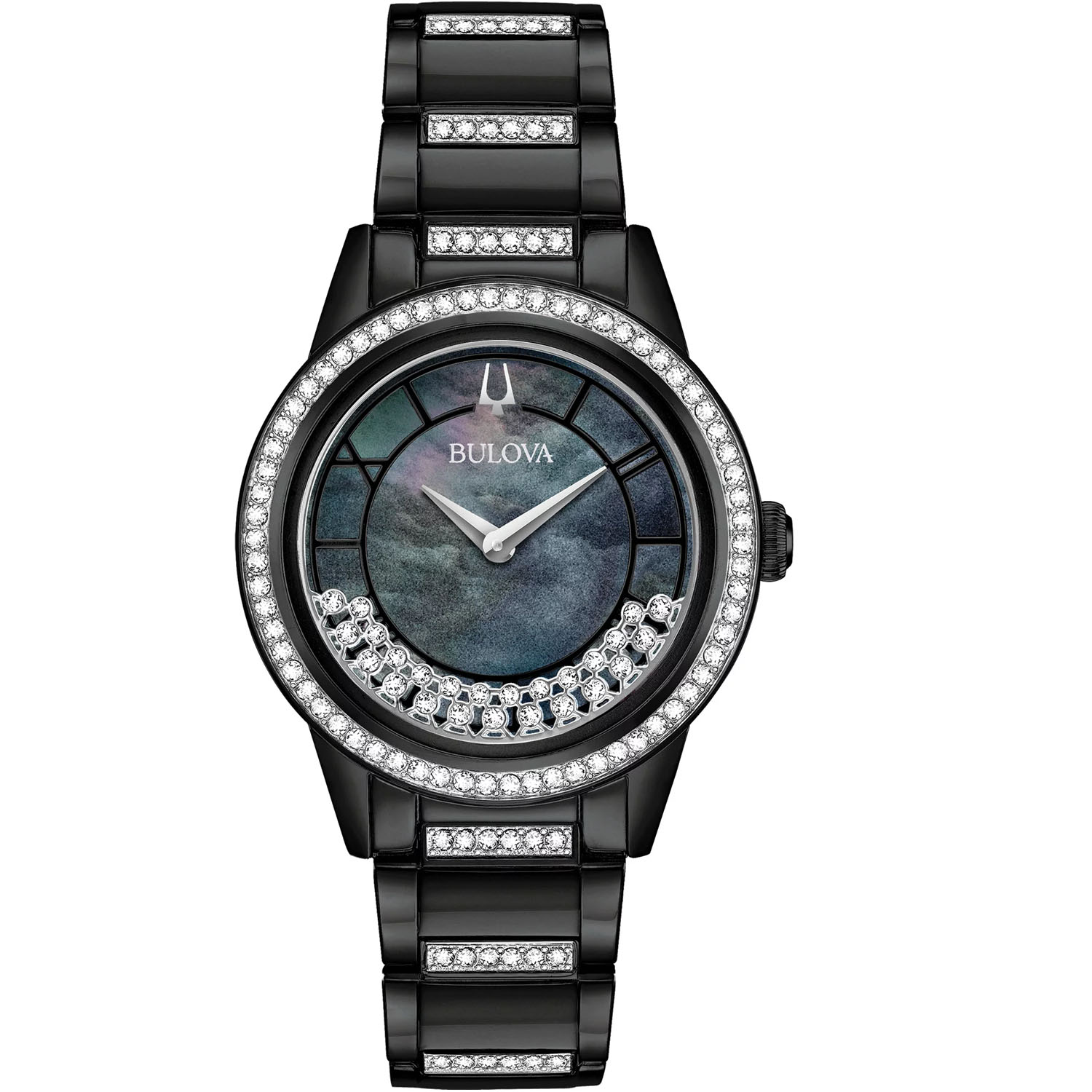 Pre-owned Bulova Turnstyle Black Ion Crystal Ladies Watch 98l252