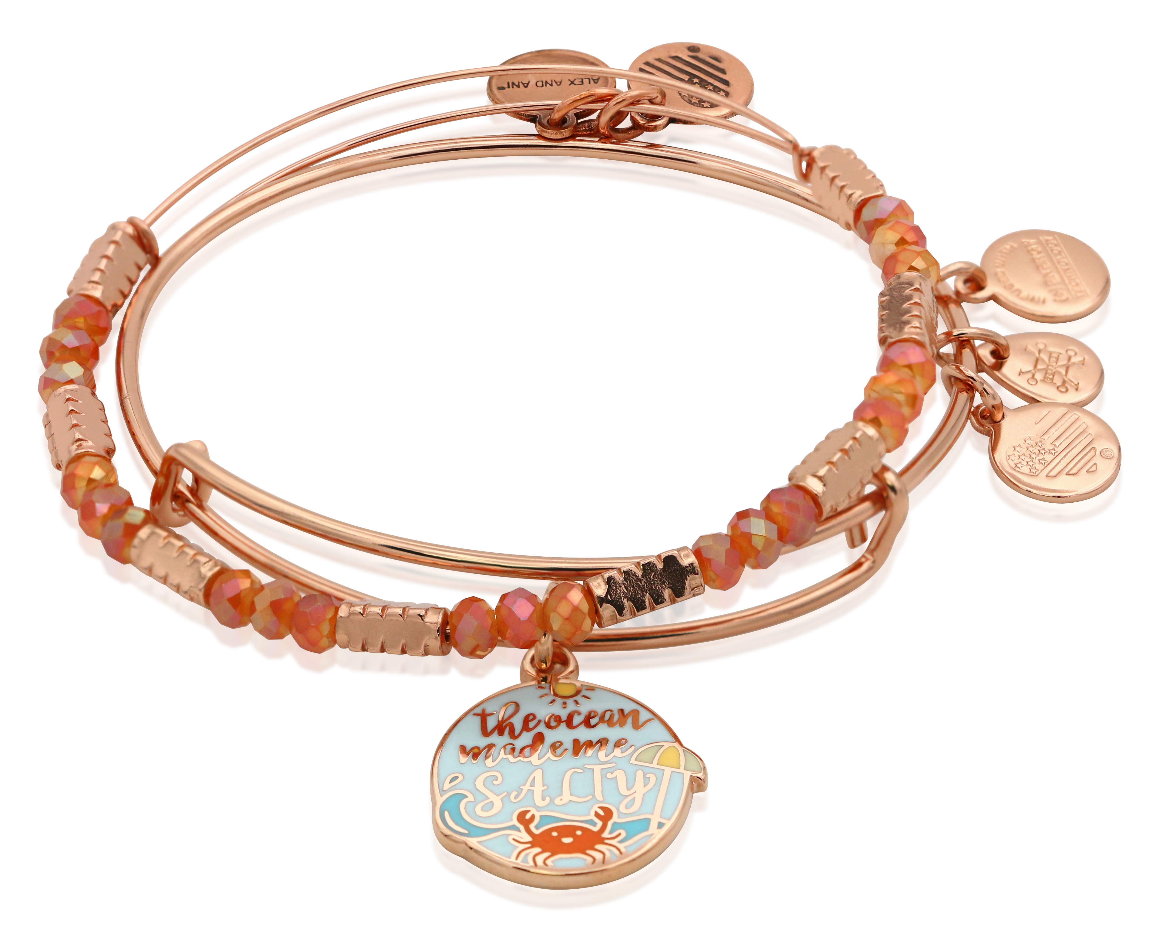 Alex and Ani Bangle Set of 2 Charm Bangle Bracelet Shiny Rose Gold ...