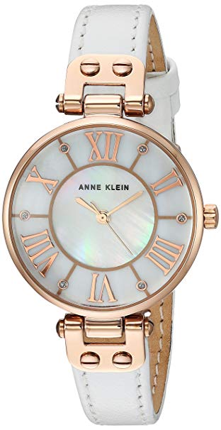 Anne Klein Women's Glitter Accented Leather Strap Watch AK-2718RGWT ...