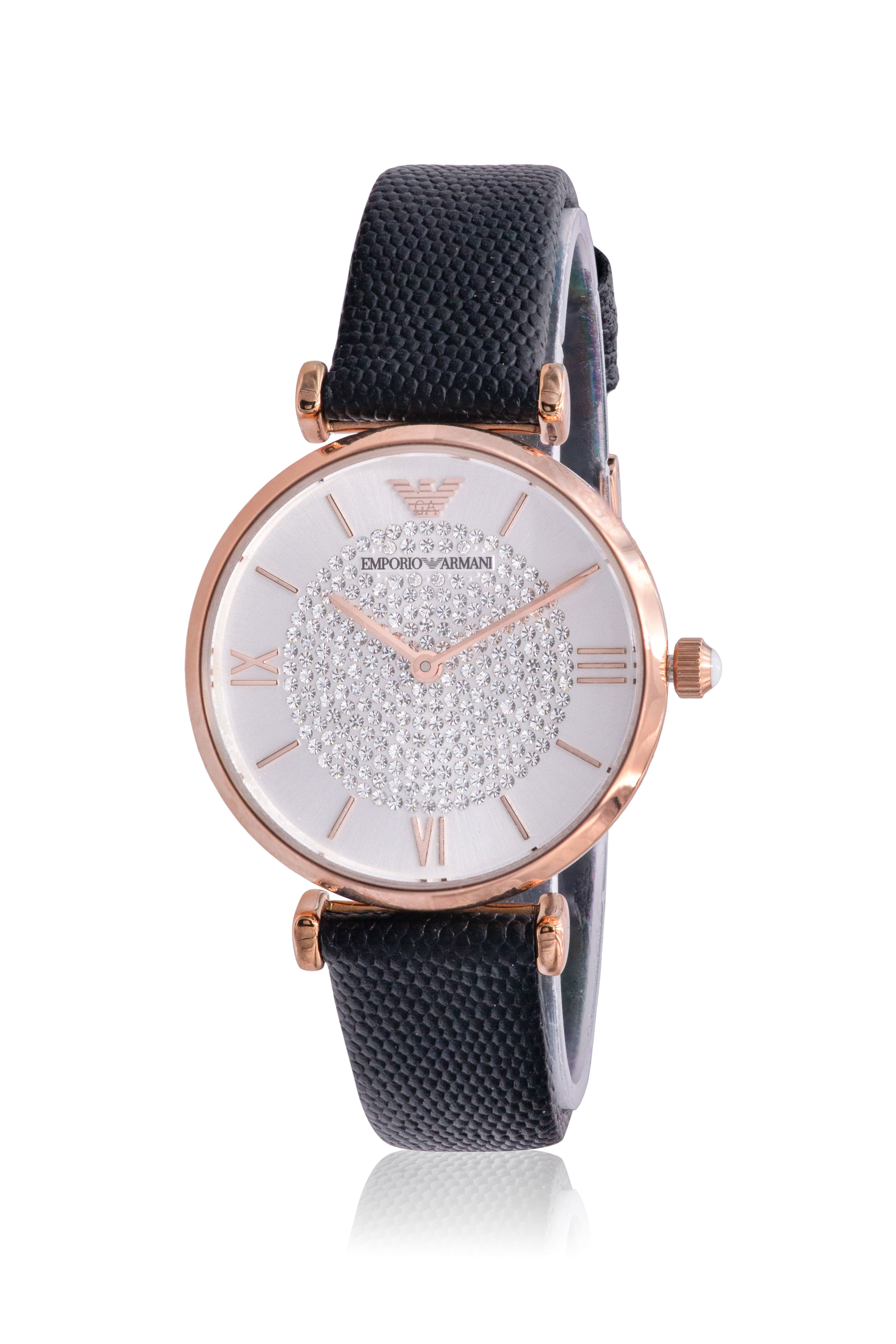 Pre-owned Emporio Armani Rose Gold-tone Leather Ladies Watch Ar11387