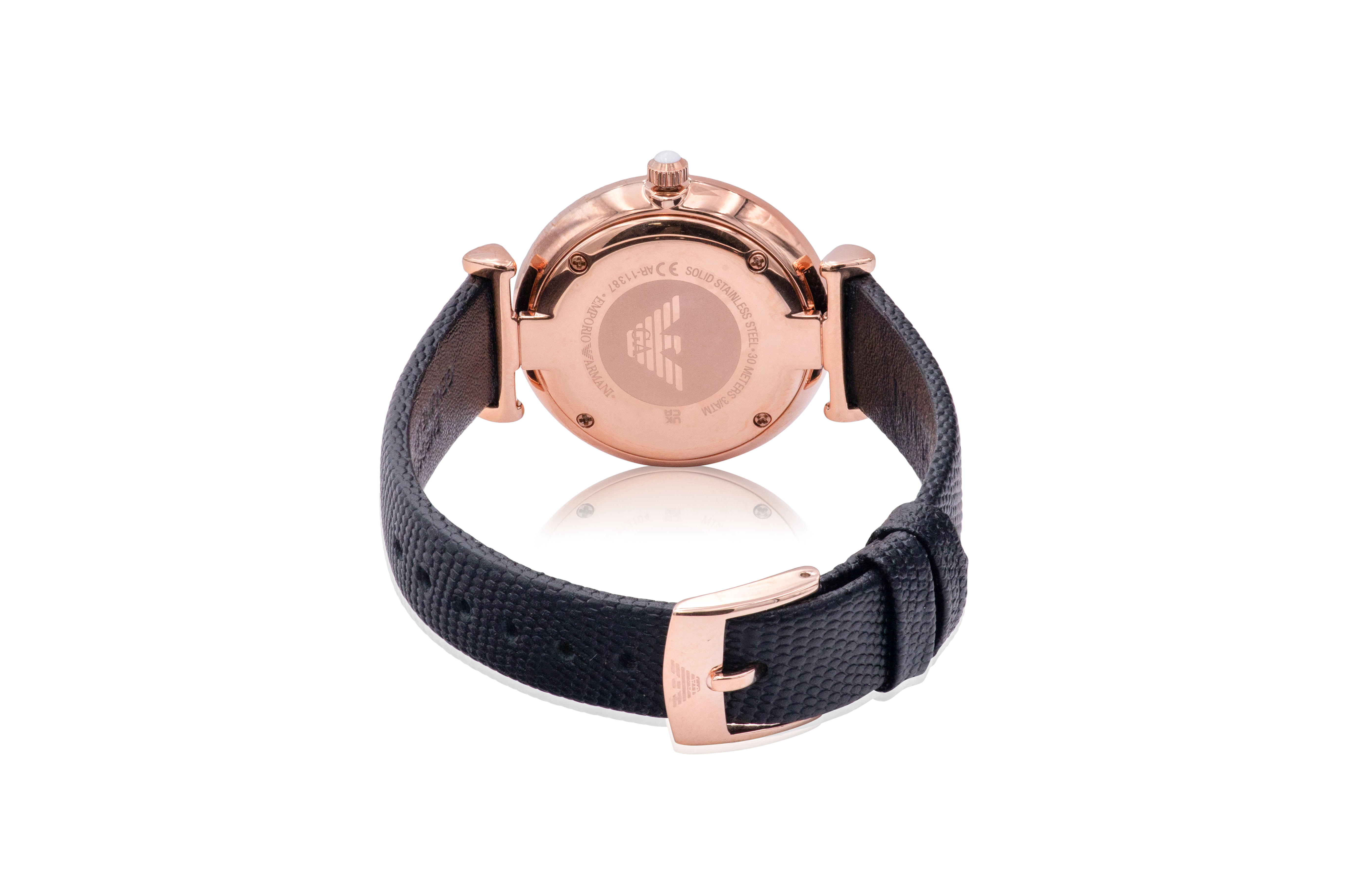 Pre-owned Emporio Armani Rose Gold-tone Leather Ladies Watch Ar11387