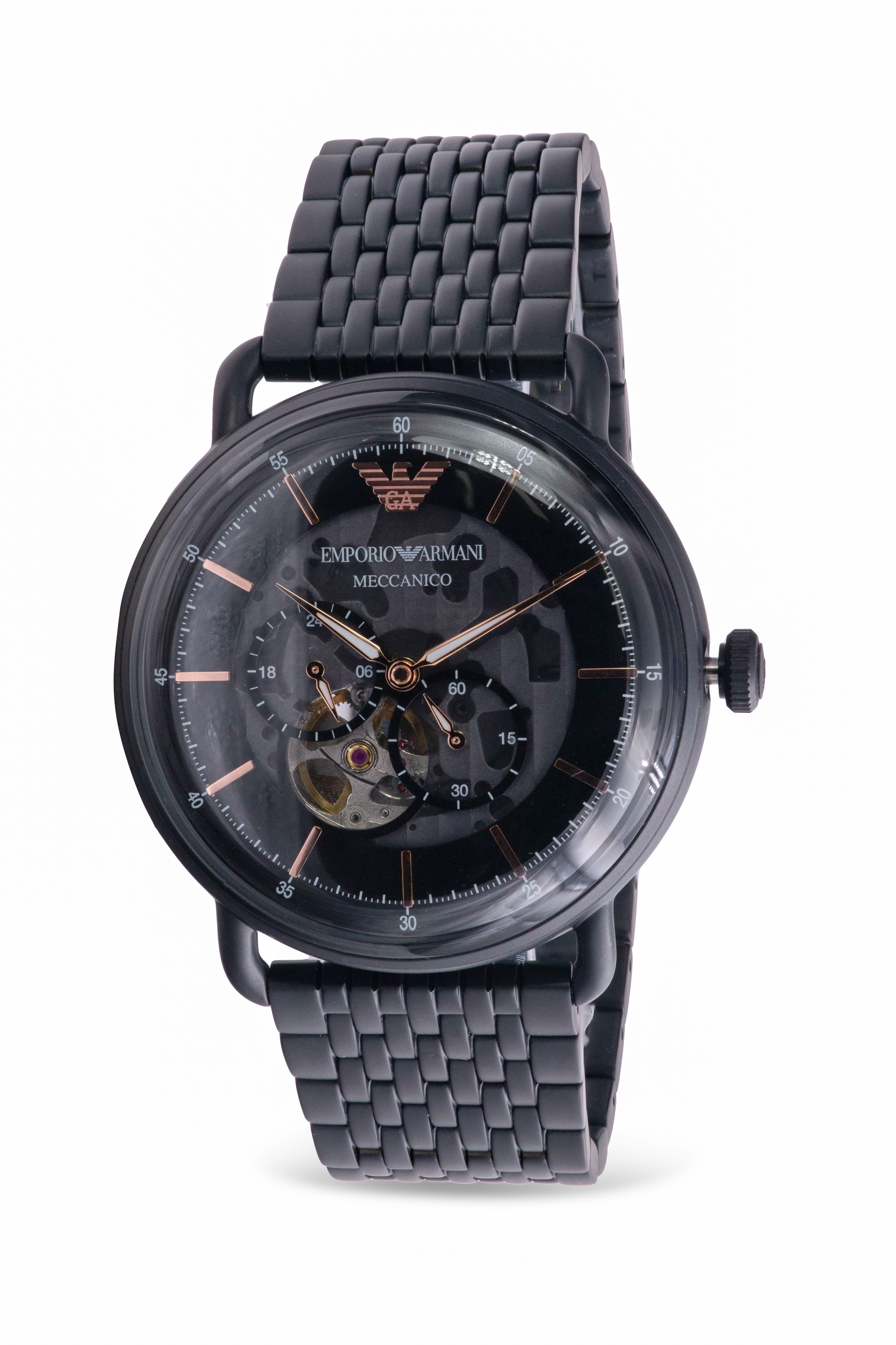 Pre-owned Emporio Armani Multifunction Black Stainless Steel Mens Watch Ar60025