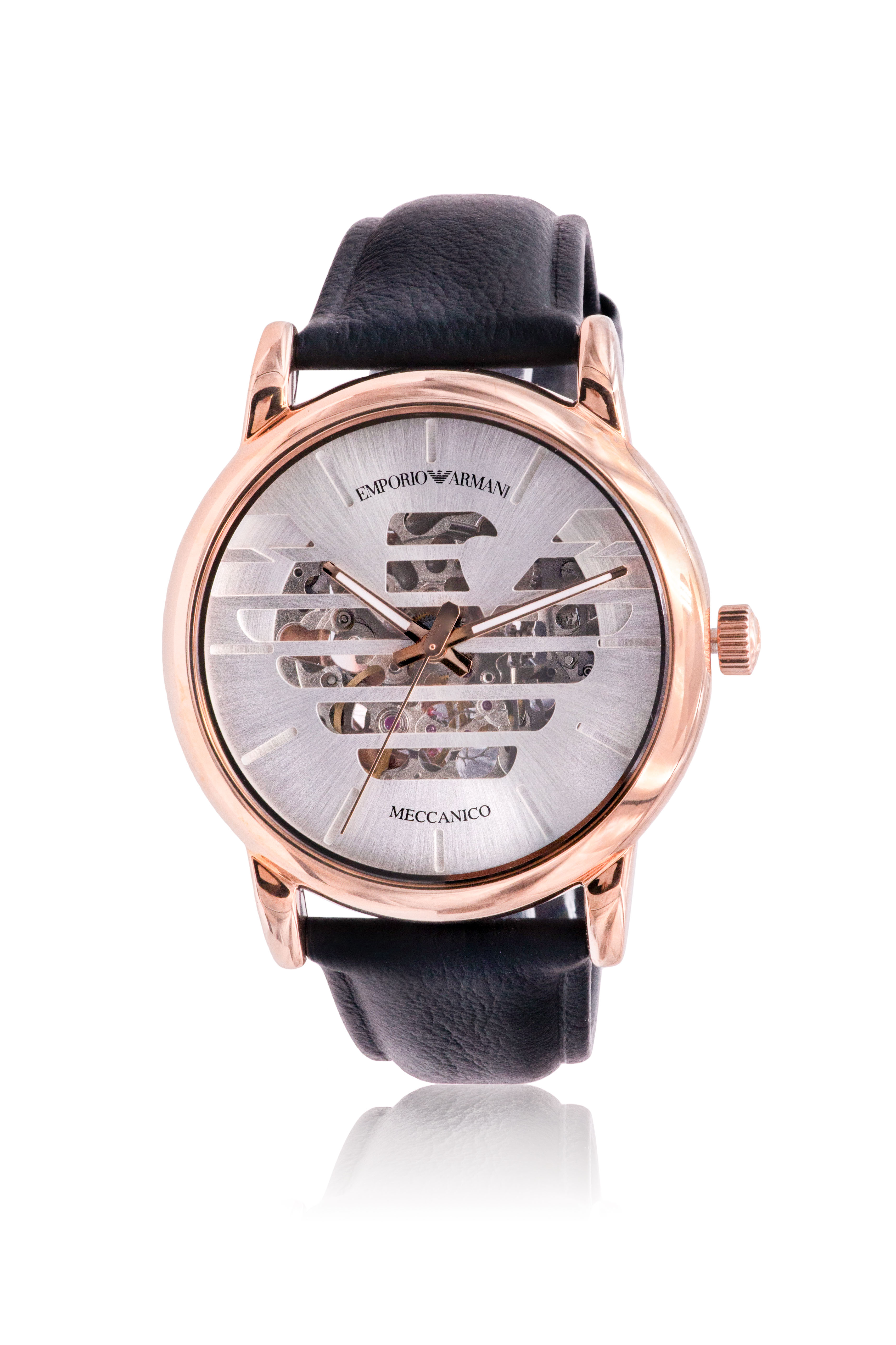 Pre-owned Emporio Armani Rose Gold-tone Leather Automatic Mens Watch Ar60031