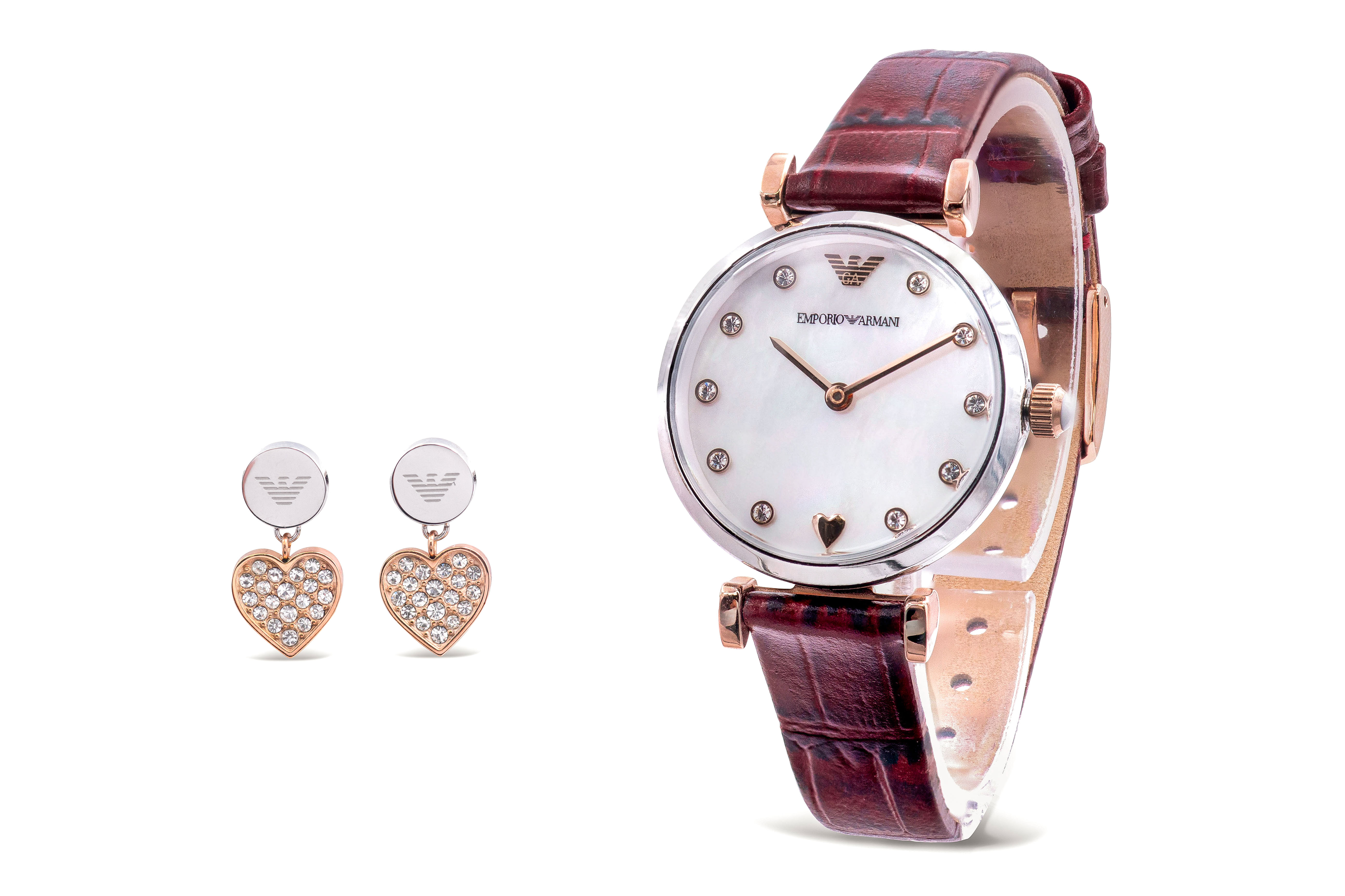 Pre-owned Armani Collezioni Emporio Armani Earrings And Watch Gift Set Ar80040