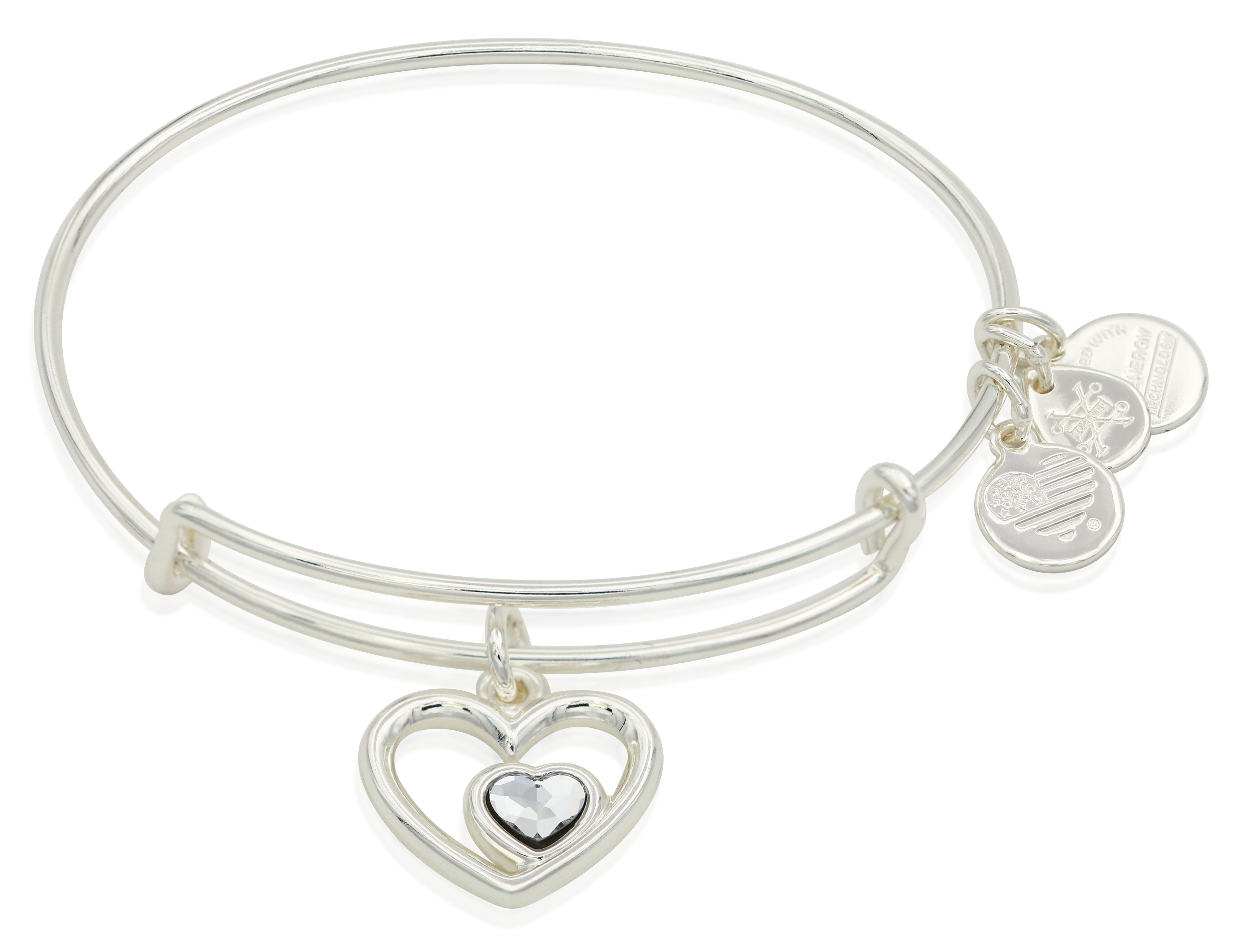 Alex and Ani Heart in Heart Charm Bangle Bracelet - Shiny Silver Finish ...
