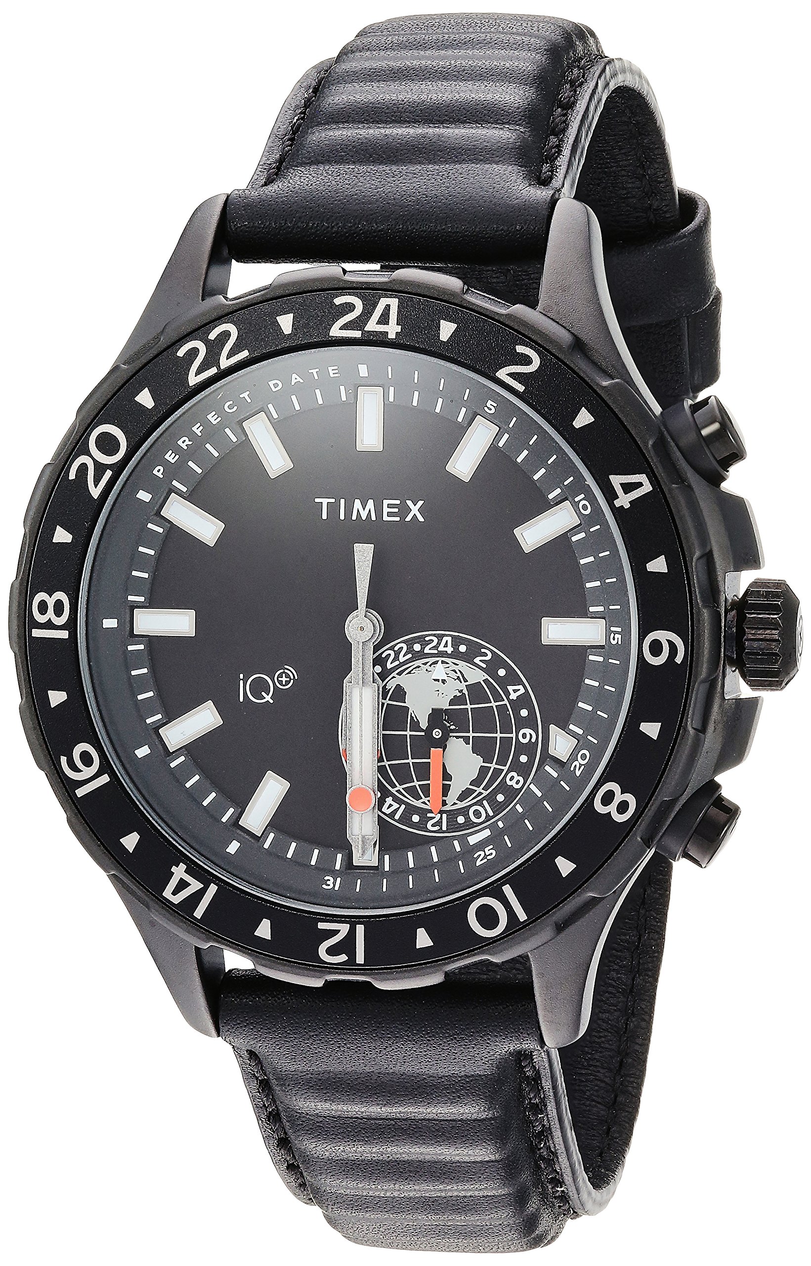 Timex Mens IQ+ Move Multi-Time Black Leather Strap Watch TW2R39900